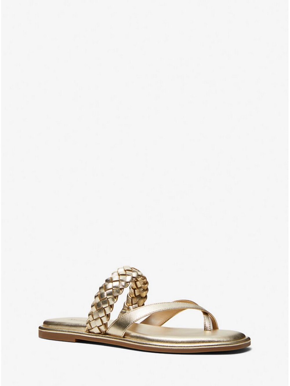MICHAEL Michael Kors Sz. 9 Pale Gold Alba Metallic Braided Slide Flat Sandal - Picture 3 of 14